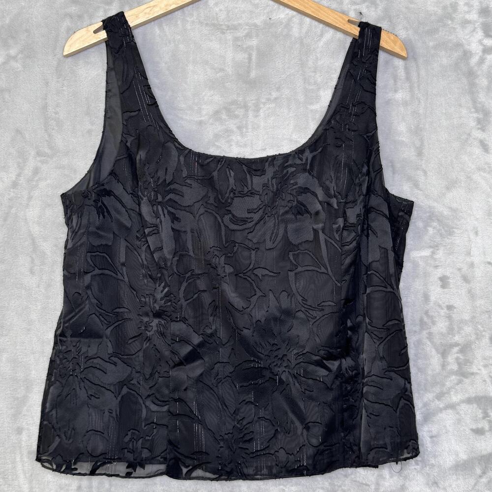 Alex Evenings Tank Top Womens XL Black Floral Burnout Sheer Evening Formal